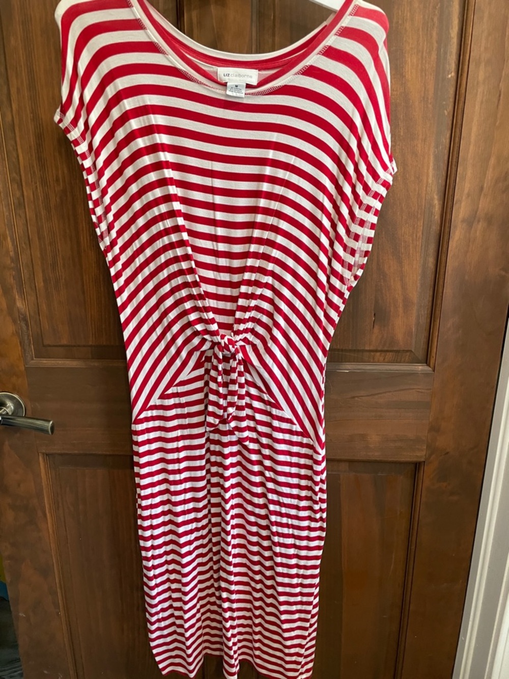 Liz Claiborne Red and White Striped Tie-Front Midi Dress